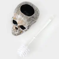 Ёршик для унитаза с подставкой &laquo;Череп&raquo;, пластиковая ручка, 16&times;15&times;22 см, белый