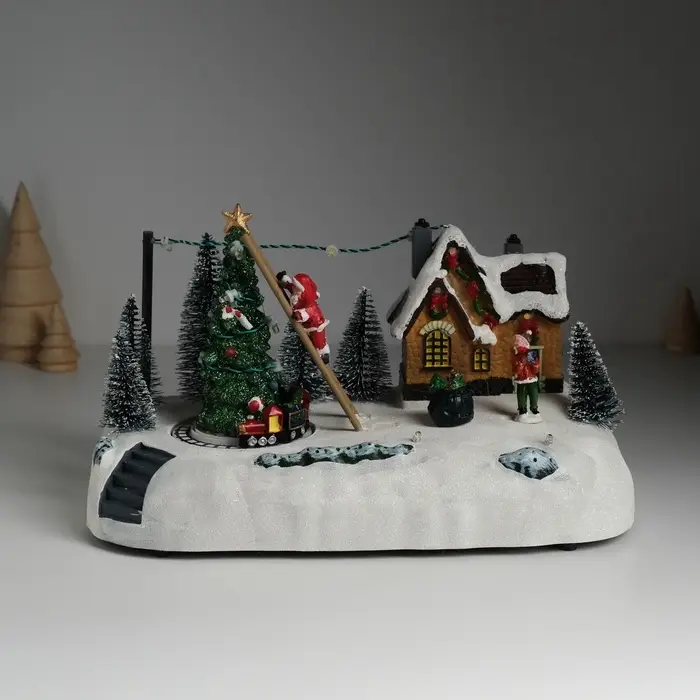 Фигурка светящаяся &laquo;Дед Мороз украшает ёлочку&raquo;, крутящаяся, 26.5&times;16&times;17.5 см