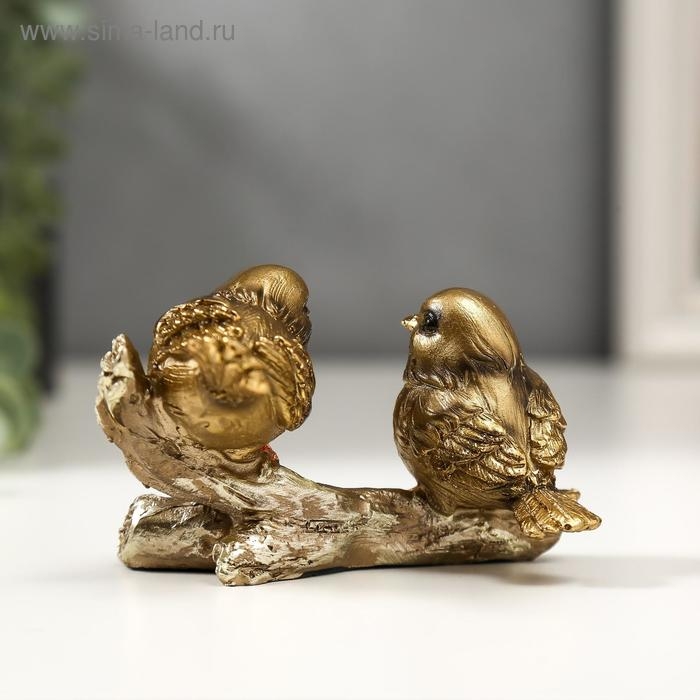 Сувенир полистоун Сувенир полистоун "Два золотых воробышка на ветке" 6,5х11х5,5 см