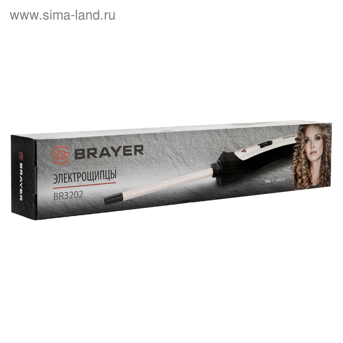 Плойка BRAYER 3202BR, 25 Вт, керамическое покрытие, d=9 мм, 210°C, чёрно-серебристая
