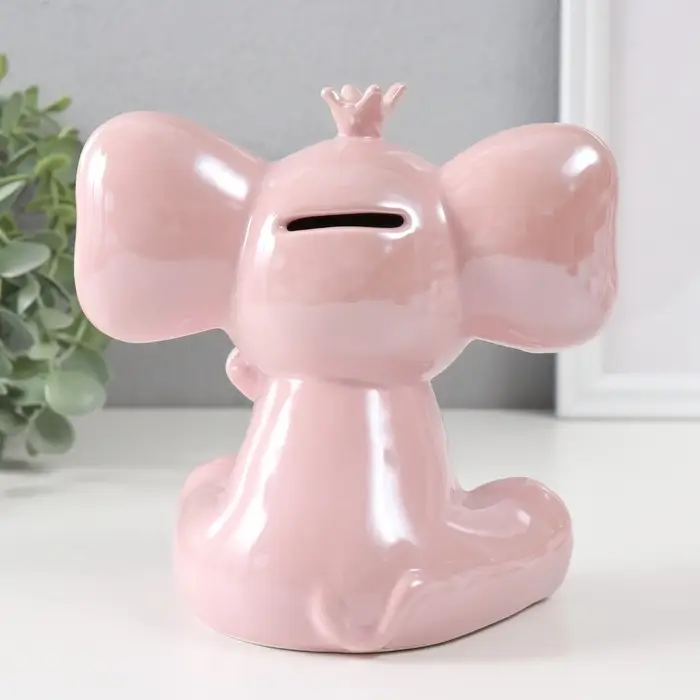Копилка для денег &laquo;Слонёнок в короне&raquo;, керамика, розовый перламутр, 14.5&times;9.7&times;14.8 см