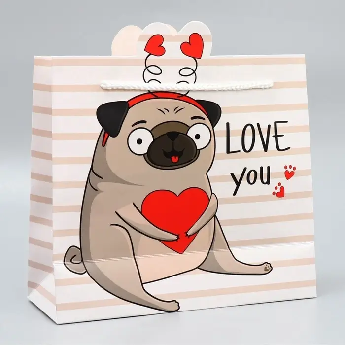 Пакет подарочный, упаковка, Love you, 25 &times; 22 &times; 10 см