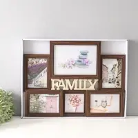 Фоторамка пластик на 6 фото 10х10, 10х15, 15х20 "Семья" тёмное дерево 49х36 см