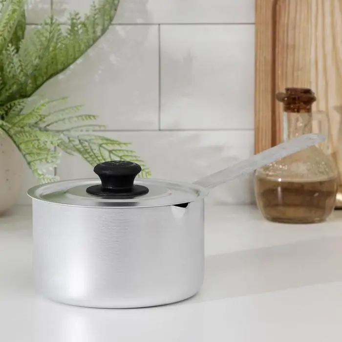 Ковш, 750 мл, с крышкой, штампованный алюминий, серебристый