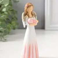 Сувенир полистоун "Девушка-ангел в светло-розовом платье, с младенцем" 14,5 см