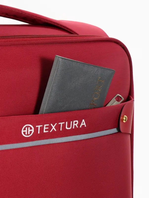 Чемодан 20",Текст,36*25*58,отд на молнии,1 нар/карм, увелич,код замок,4 колеса, красный