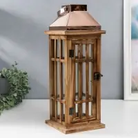 Деревянный подсвечник - фонарь на 1 свечу &laquo;Витраж&raquo;, корица и медь набор 2 шт. 41.5&times;15.5&times;15.5, 58&times;22&times;22 см