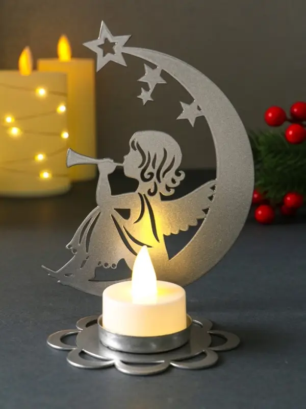 Подсвечник новогодний  Подсвечник новогодний "Рождественский месяц" серебряный 7,1х10,8х14,7 см