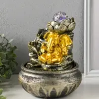 Фонтан настольный от сети, подсветка "Ганеша у цветущим лотосом" 16х16х23 см