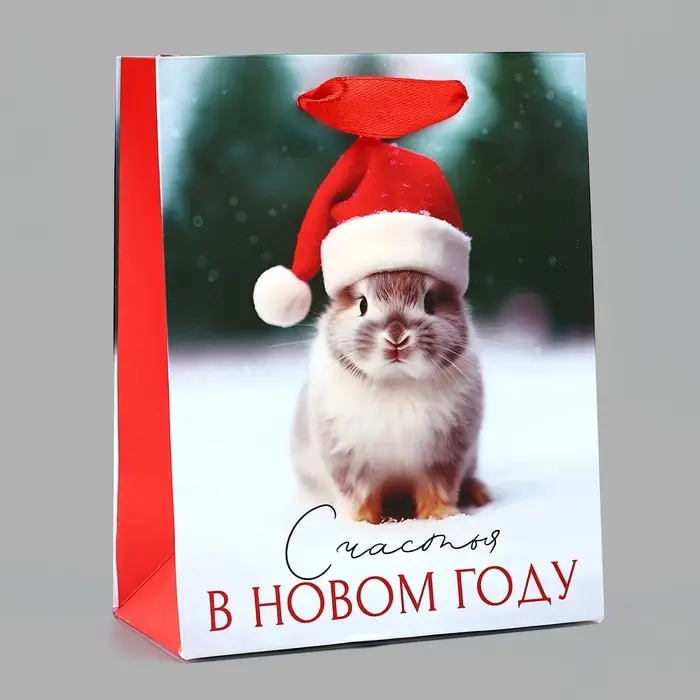 Пакет подарочный новогодний ламинированный «Счастья в Новом году», кролик, S 12 х 15 х 5.5 см Пакет подарочный новогодний ламинированный «Счастья в Новом году», кролик, S 12 х 15 х 5.5 см
