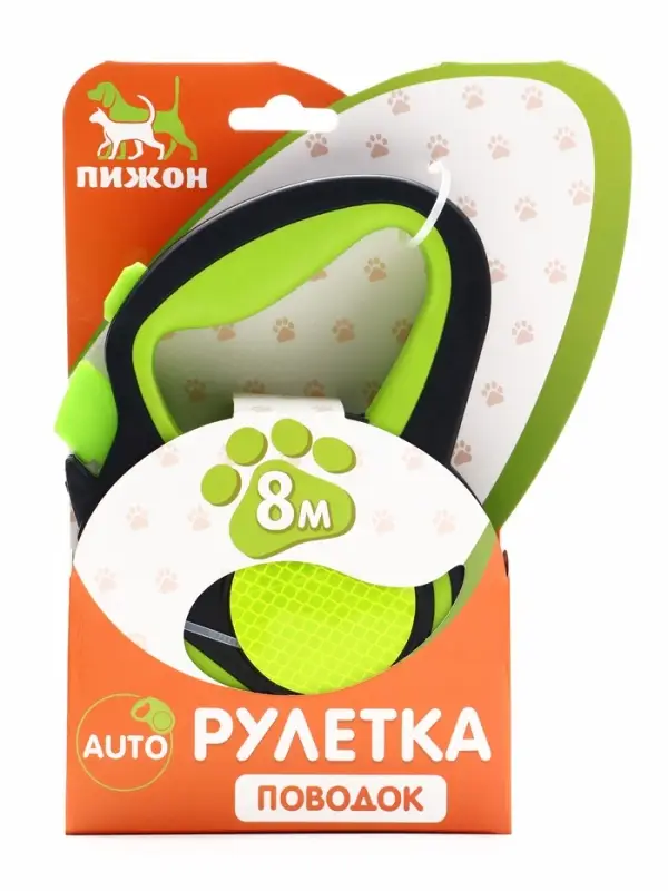 Рулетка &laquo;Пижон&raquo;, 8 м, до 40 кг, трос, светоотражающая, прорезиненная ручка, зелёная