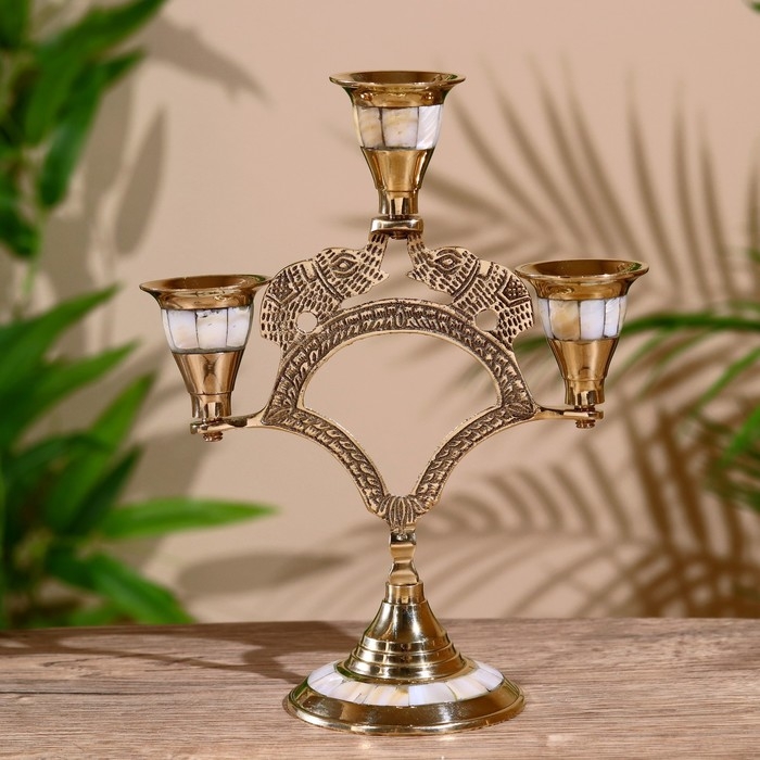 Подсвечник  Подсвечник "Слоники" латунь, перламутр 19 см