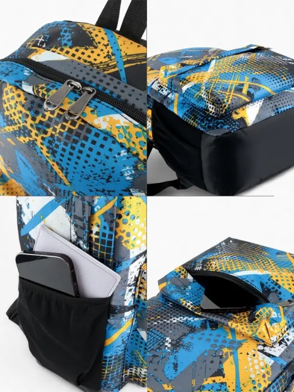 Рюкзак школьный на молнии, с карманом, с абстрактным принтом, однотонный, размер 29&times;12&times;42 см, голубой/жёлтый