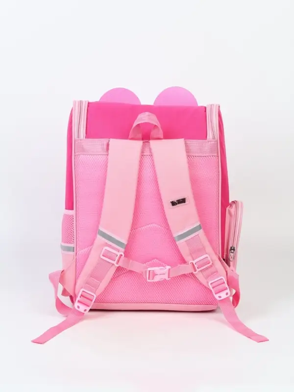 Ранец с эргономичной спинкой квадратный с доп. элементами "Мишка"