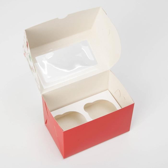 Коробка для капкейков «Снежный подарок» 10 х 16 х 10см, Новый год Коробка для капкейков «Снежный подарок» 10 х 16 х 10см, Новый год