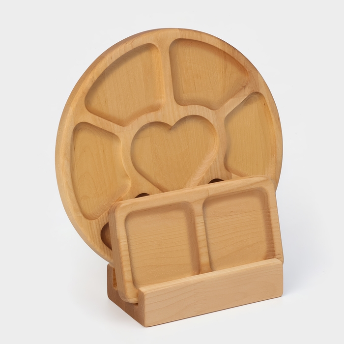 Подарочный набор деревянной посуды Adelica, менажница 6 секций, менажница 2 секции, подставка для посуды, масло в подарок, берёза Подарочный набор деревянной посуды Adelica, менажница 6 секций, менажница 2 секции, подставка для посуды, масло в подарок, берёза