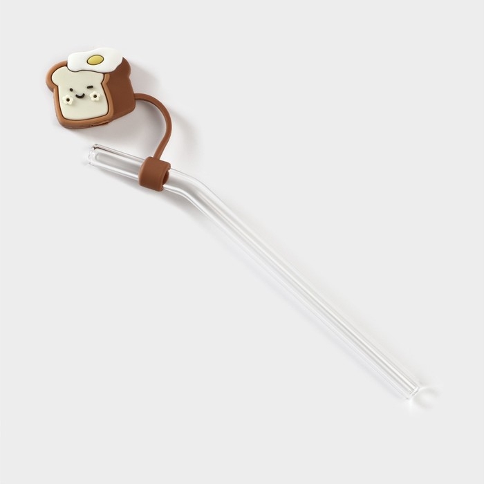 Кружка керамическая с крышкой и трубочкой Breads, 350 мл, цвет бежевый