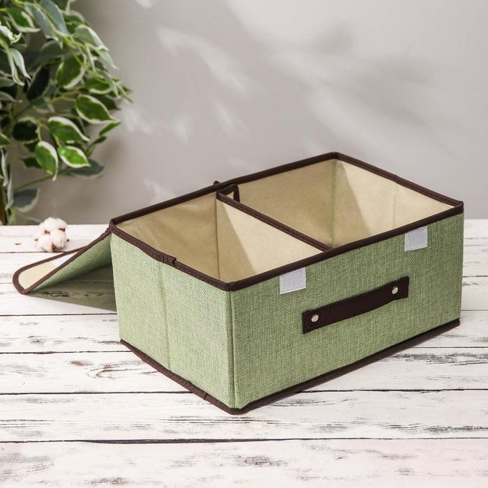 Короб стеллажный для хранения с двойной крышкой «Тэри», 36×25×16 см, цвет зелёный Короб стеллажный для хранения с двойной крышкой «Тэри», 36×25×16 см, цвет зелёный