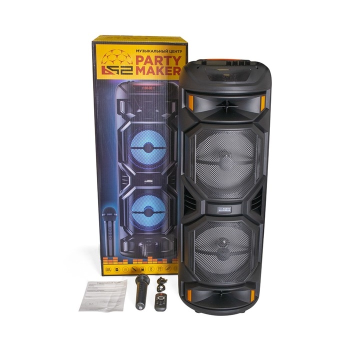 Портативная караоке система В52 Party maker, 60Вт,FM, AUX, USB,BT, 3600 мАч, подсв., чёрная Портативная караоке система В52 Party maker, 60Вт,FM, AUX, USB,BT, 3600 мАч, подсв., чёрная