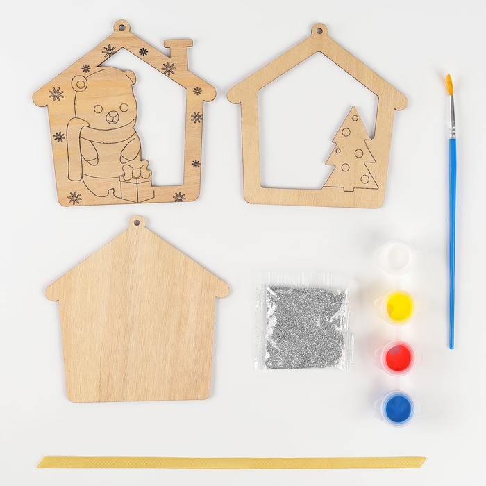Ёлочная подвеска из дерева своими руками на новый год «Мишка», новогодний набор для творчества Ёлочная подвеска из дерева своими руками на новый год «Мишка», новогодний набор для творчества