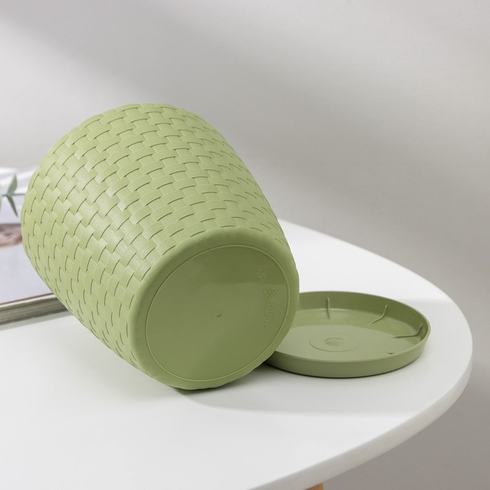 Горшок для цветов с поддоном «Ротанг», 1,2 л, цвет оливковый Горшок для цветов с поддоном «Ротанг», 1,2 л, цвет оливковый