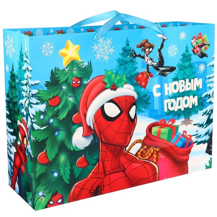 Новый год. Пакет подарочный, 61х46х20 см, упаковка, Человек-паук Новый год. Пакет подарочный, 61х46х20 см, упаковка, Человек-паук