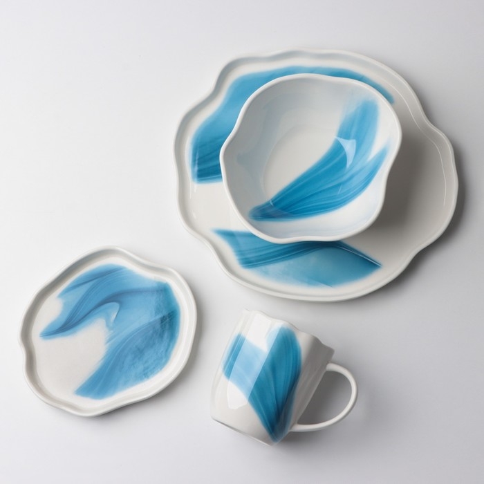 Тарелка керамическая неровный край «Разводы», 17 см,