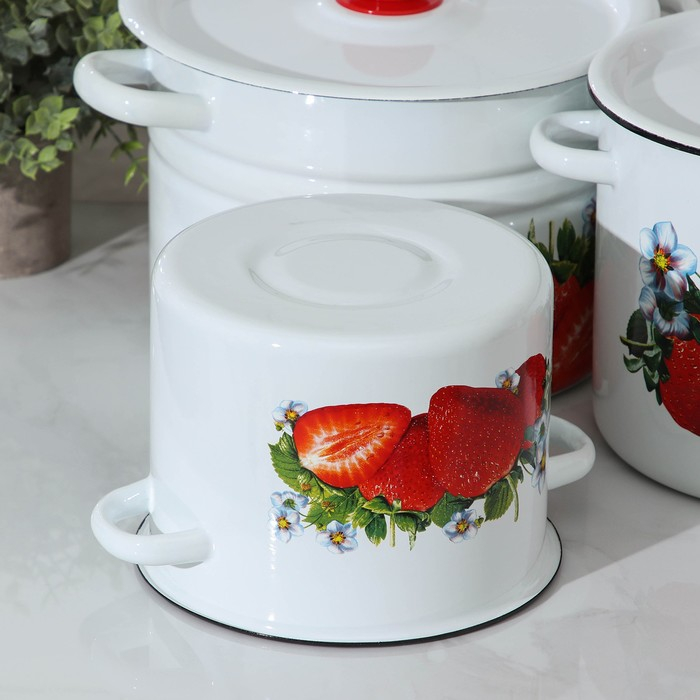 Набор кастрюль «Клубника садовая», 3 предмета: 3,5 л, 5,5 л, 8 л, индукция Набор кастрюль «Клубника садовая», 3 предмета: 3,5 л, 5,5 л, 8 л, индукция