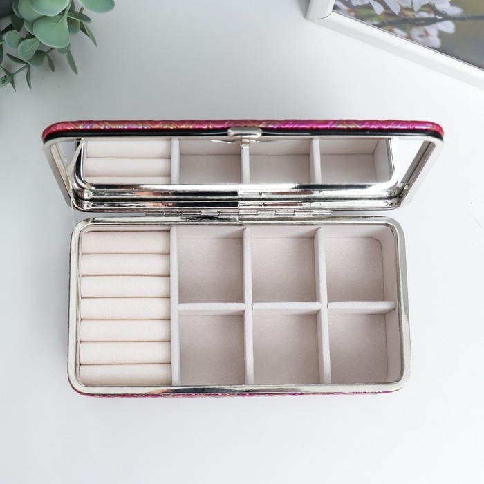 Шкатулка кожзам для украшений  Шкатулка кожзам для украшений "Греческий узор. Фуксия перламутр" 6х9,8х18,5 см