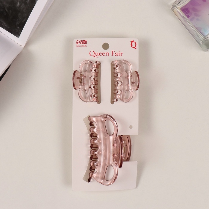 Краб для волос Краб для волос "Флориана" (набор 3 шт) геометрия, 6,5 и 4 см, розовый