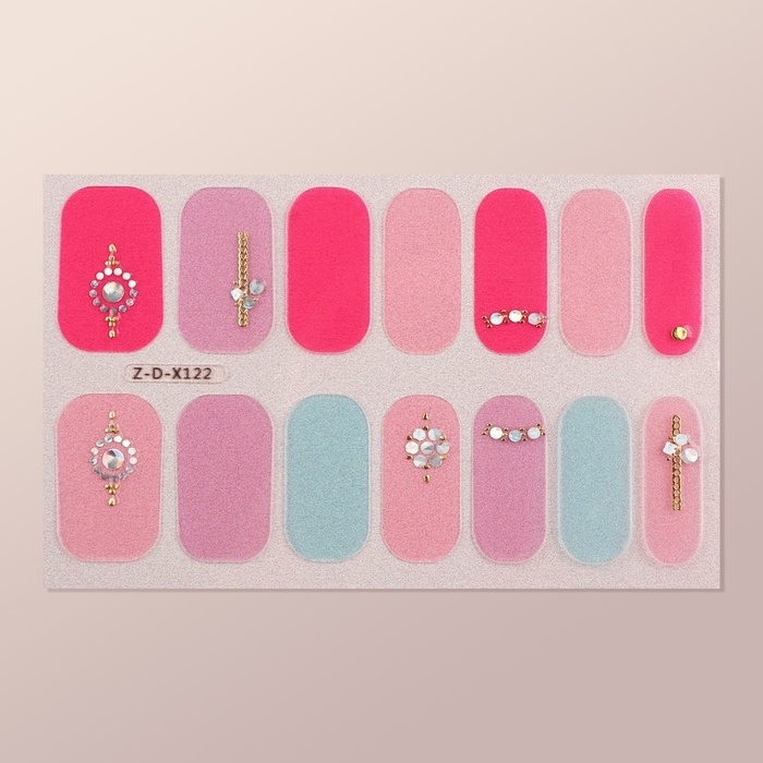 Лаковые полоски для маникюра, 14 шт, цвет розовый/сиреневый/голубой Лаковые полоски для маникюра, 14 шт, цвет розовый/сиреневый/голубой