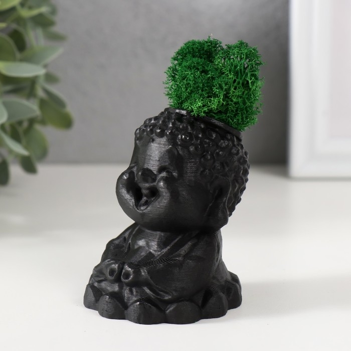 Кашпо бетонное Кашпо бетонное "Будда" 5,5х6,5х7см черный матовый со мхом (мох зеленый стабилизированный)
