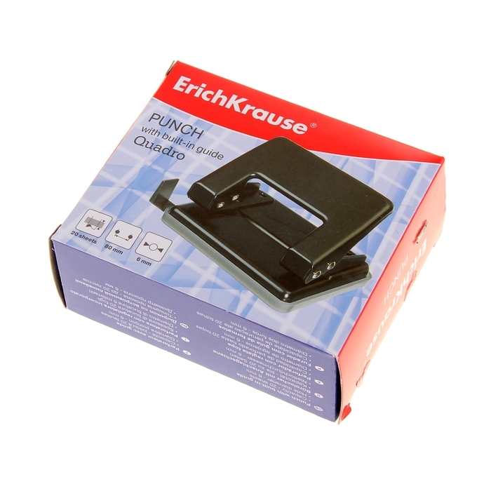 Дырокол ErichKrause Quadro, до 20 листов, диаметр прокола 6 мм, расстояние между проколами 80 мм, черный Дырокол ErichKrause Quadro, до 20 листов, диаметр прокола 6 мм, расстояние между проколами 80 мм, черный