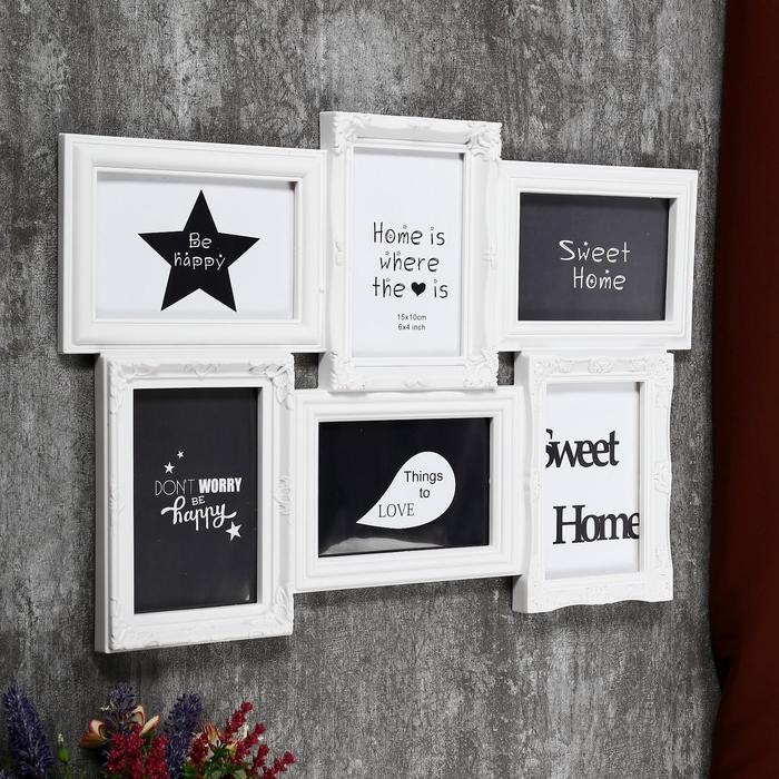 Фоторамка пластик на 6 фото 10х15 см  Фоторамка пластик на 6 фото 10х15 см "Семейная" белая 35,5х52 см