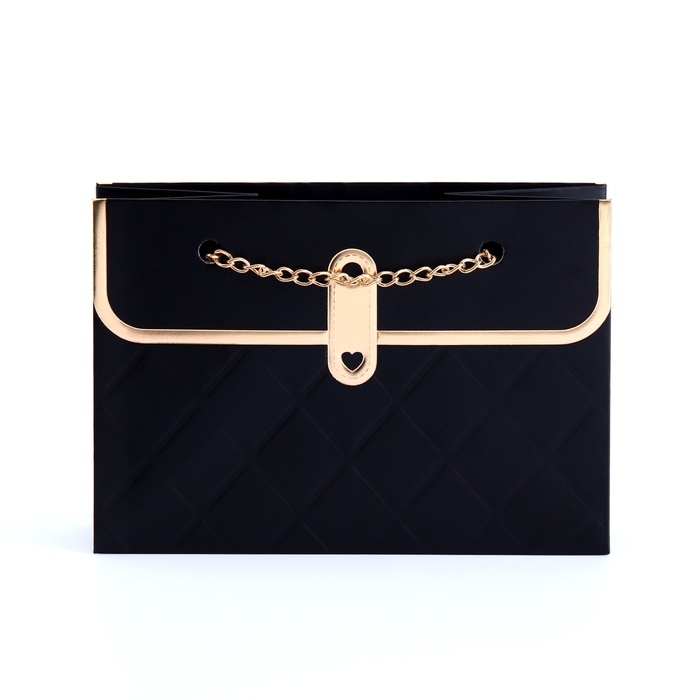 Пакет для цветов, ручка цепь,  Пакет для цветов, ручка цепь, "Чёрный", с золотым тиснением, 15 х 10,5 х 10 см