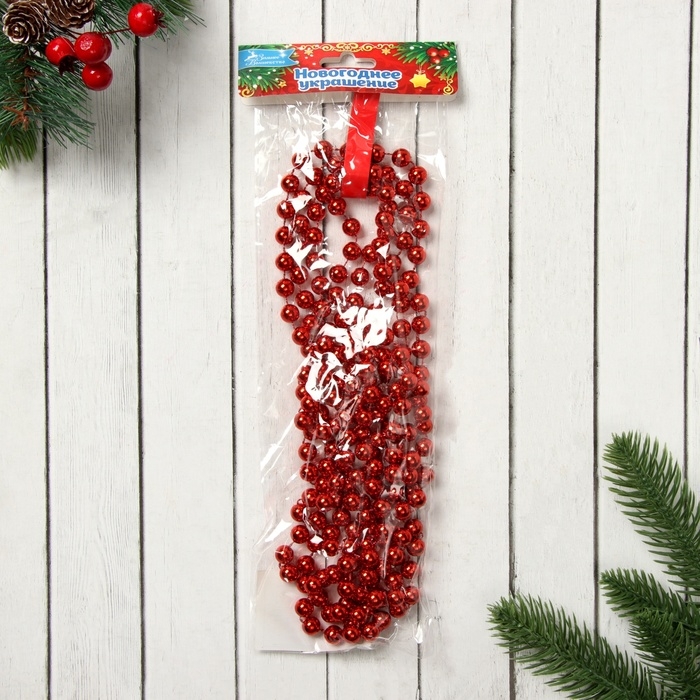 Бусы на ёлку 2,7 м Бусы на ёлку 2,7 м "Шарики" d-9 мм, красный