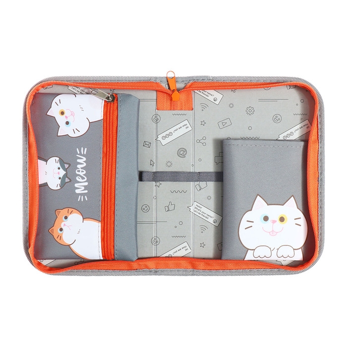Пенал 1 секция 140 х 210 х 40 мм, откидной карман и косметичка, тканевый, Calligrata TOP Content "Коты"