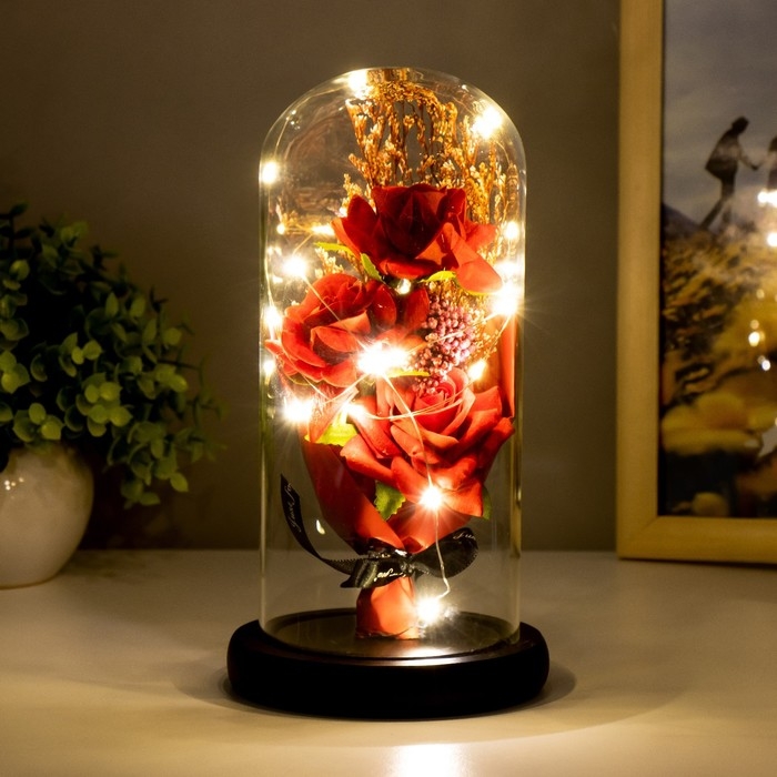Ночник колба "Букет из роз" LED от батареек 3хААА 11х11х21 см RISALUX