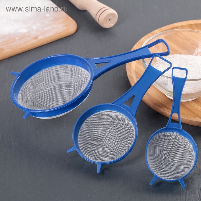 Набор сит Доляна, 3 шт, d=6,5/8/11,5 см, цвет МИКС Набор сит Доляна, 3 шт, d=6,5/8/11,5 см, цвет МИКС