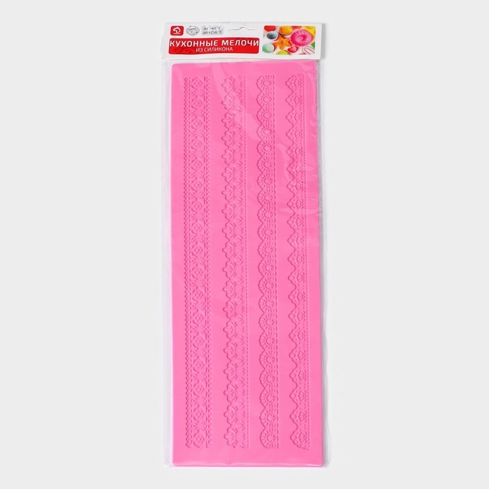 Силиконовый коврик для айсинга Доляна «Узкие полосы», 39×12 см, цвет розовый Силиконовый коврик для айсинга Доляна «Узкие полосы», 39×12 см, цвет розовый