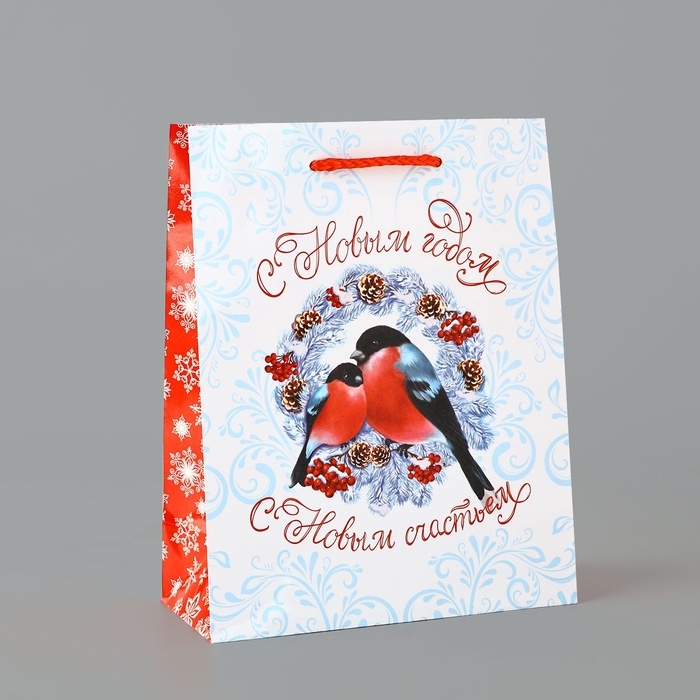 Пакет подарочный новогодний ламинированный «С Новым годом», снегири, MS 18 х 23 х 8 см, Новый год Пакет подарочный новогодний ламинированный «С Новым годом», снегири, MS 18 х 23 х 8 см, Новый год