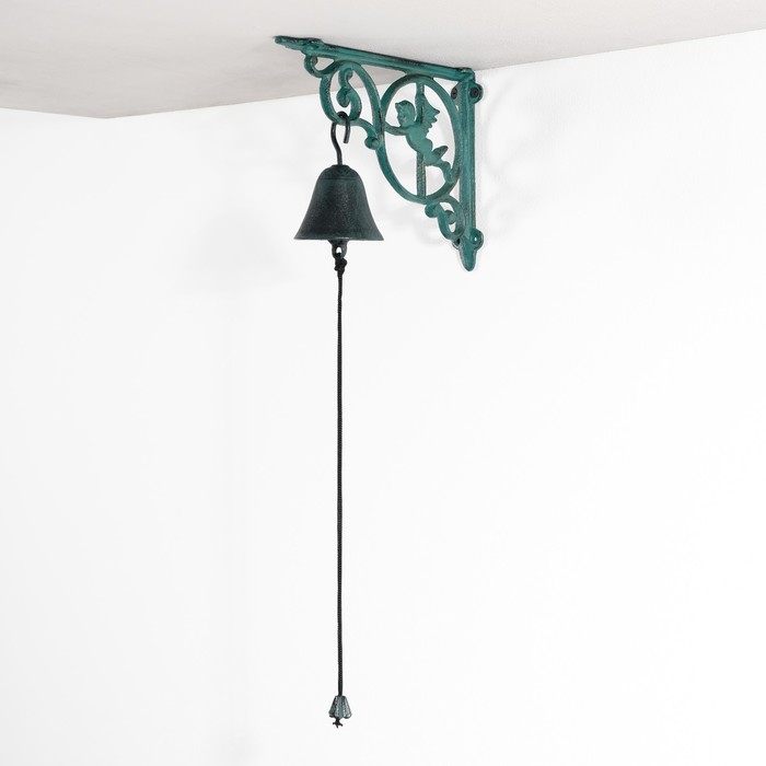 Колокол сувенирный чугун  Колокол сувенирный чугун "Ангелочек в круге" зелёный 22х7х16,2 см