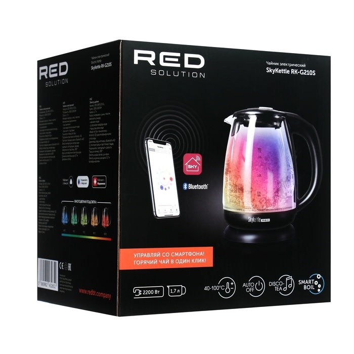 Чайник электрический RED Solution SkyKettle RK-G210S, стекло, 1.7 л, 2200 Вт, чёрный Чайник электрический RED Solution SkyKettle RK-G210S, стекло, 1.7 л, 2200 Вт, чёрный