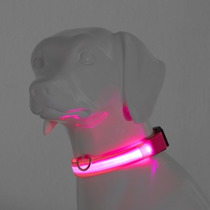 Ошейник с подсветкой размер М, ОШ 40-48 х 2,5 см, 3 режима свечения розовый Ошейник с подсветкой размер М, ОШ 40-48 х 2,5 см, 3 режима свечения розовый