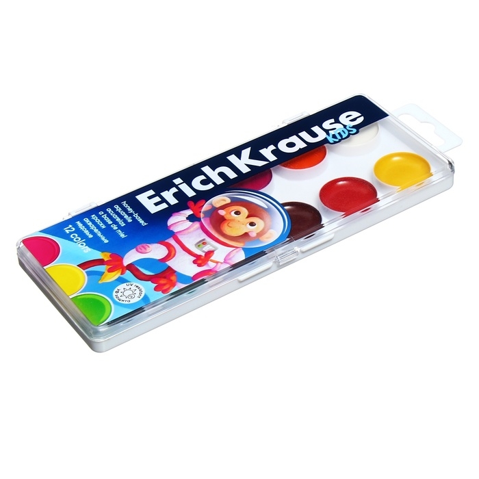 Акварель 12 цветов, ErichKrause Kids Space Animals, медовая, с УФ защитой яркости, пластиковая коробка, европодвес Акварель 12 цветов, ErichKrause Kids Space Animals, медовая, с УФ защитой яркости, пластиковая коробка, европодвес