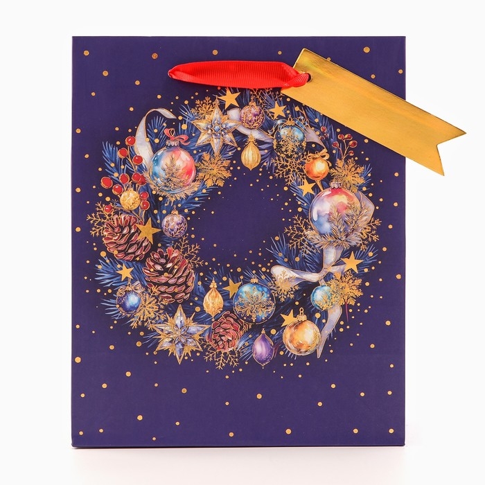 Новый год. Пакет подарочный  Новый год. Пакет подарочный "Праздничный венок", 18 х 22,3 х 10 см.