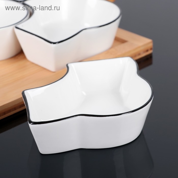 Набор салатников керамических с крышкой на деревянной подставке «Эстет. Квадрат», 5 предметов, 33×27,5×11 см, цвет белый Набор салатников керамических с крышкой на деревянной подставке «Эстет. Квадрат», 5 предметов, 33×27,5×11 см, цвет белый