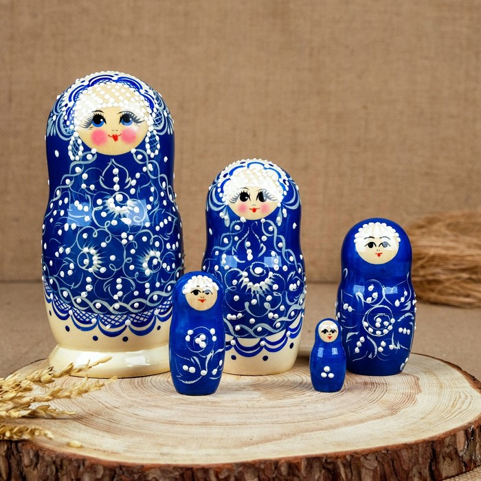 Матрёшка «Гжель», высокая, 5 кукольная, люкс Матрёшка «Гжель», высокая, 5 кукольная, люкс
