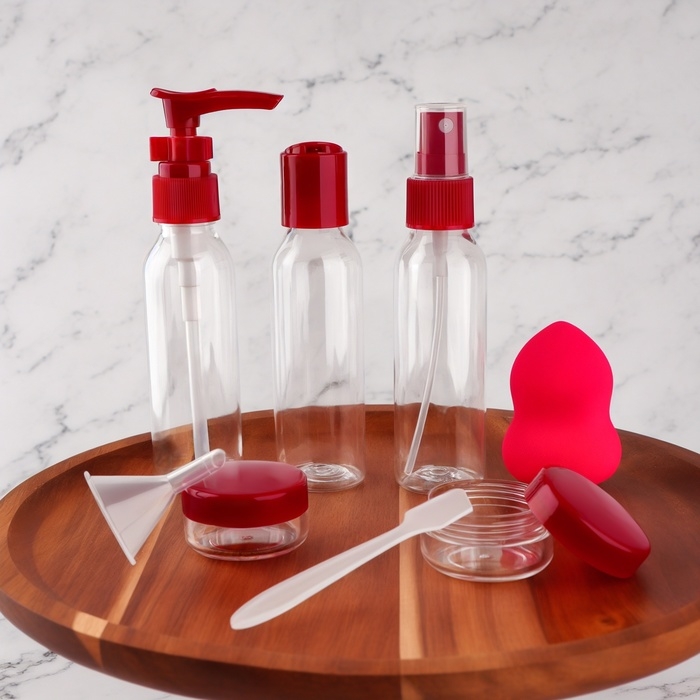 Набор для хранения, в футляре, 8 предметов, цвет прозрачный/бордовый Набор для хранения, в футляре, 8 предметов, цвет прозрачный/бордовый