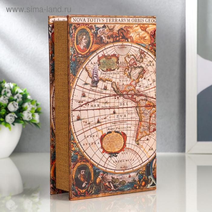 Сейф-книга дерево  Сейф-книга дерево "Морской путь, карта" кожзам 21х13х5 см
